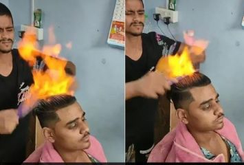 మంటతో హెయిర్‌స్టైల్‌ వీడియో